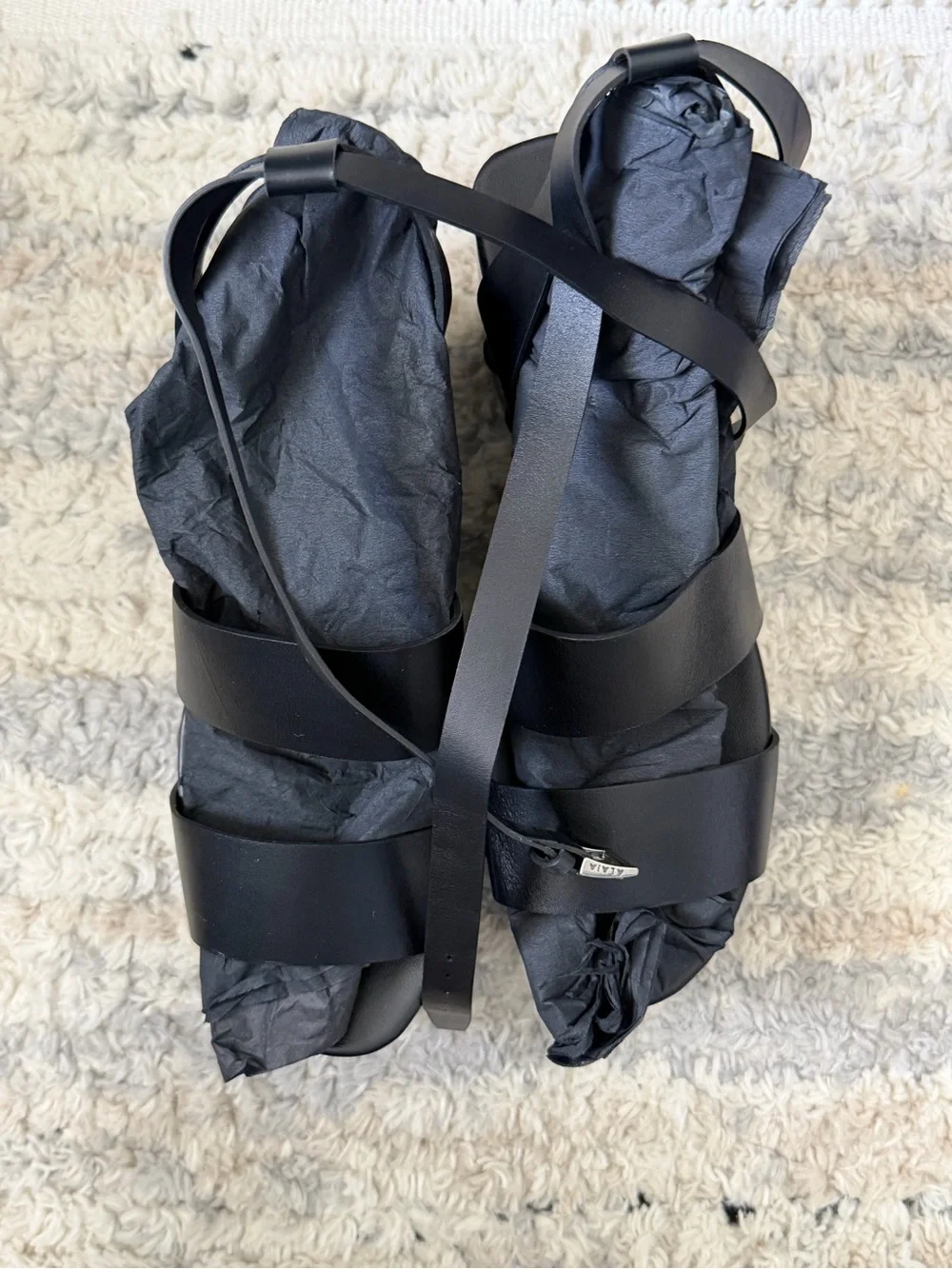 Alaïa Black Leather Platform Sandals with Silver Studs